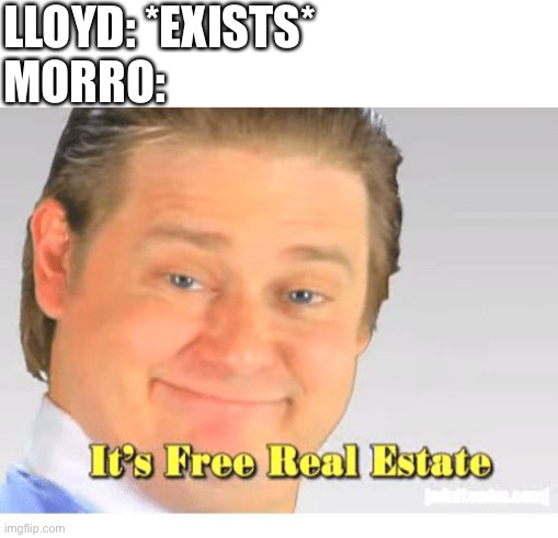 It's Free Real Estate | LLOYD: *EXISTS*
MORRO: | image tagged in it's free real estate | made w/ Imgflip meme maker