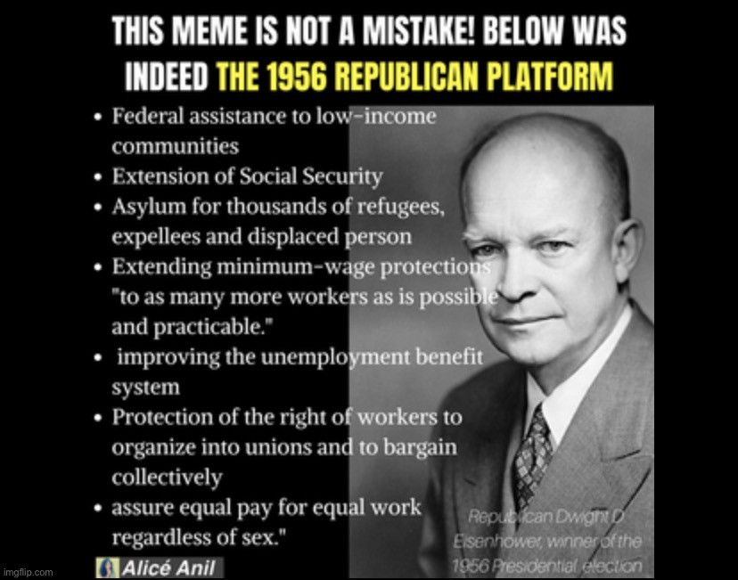 1956 Republican platform Dwight Eisenhower | image tagged in 1956 republican platform dwight eisenhower | made w/ Imgflip meme maker