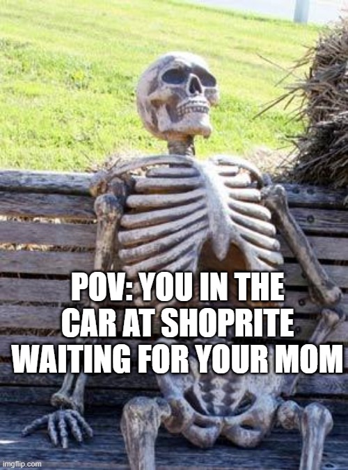 Waiting Skeleton Meme | POV: YOU IN THE CAR AT SHOPRITE WAITING FOR YOUR MOM | image tagged in memes,waiting skeleton | made w/ Imgflip meme maker