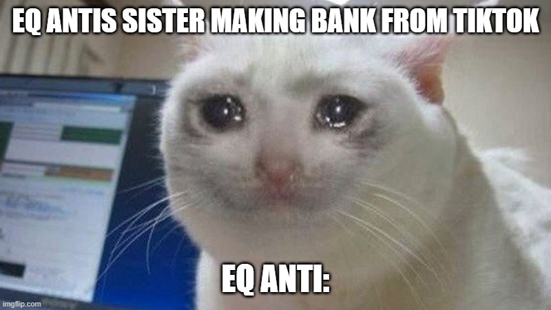 EQ ANTI | EQ ANTIS SISTER MAKING BANK FROM TIKTOK; EQ ANTI: | image tagged in funny | made w/ Imgflip meme maker