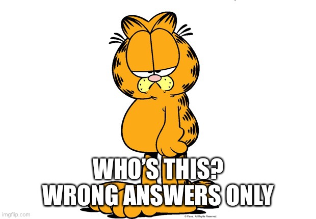 Grumpy Garfield | WHO’S THIS?
WRONG ANSWERS ONLY | image tagged in grumpy garfield | made w/ Imgflip meme maker