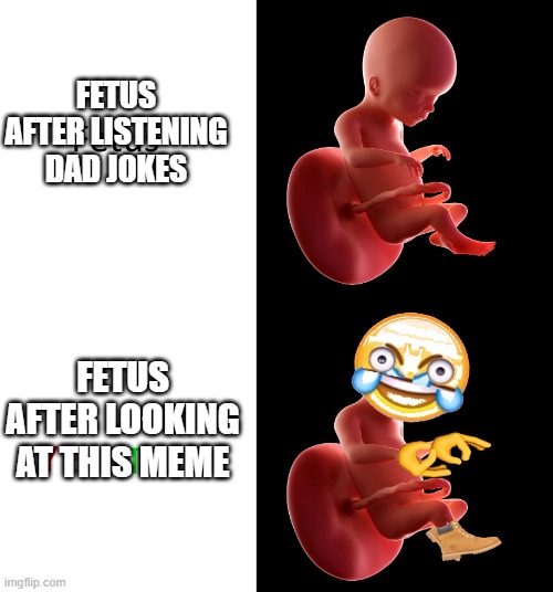 Yeetus the feetus | FETUS AFTER LISTENING DAD JOKES; FETUS AFTER LOOKING AT THIS MEME | image tagged in yeetus the feetus | made w/ Imgflip meme maker