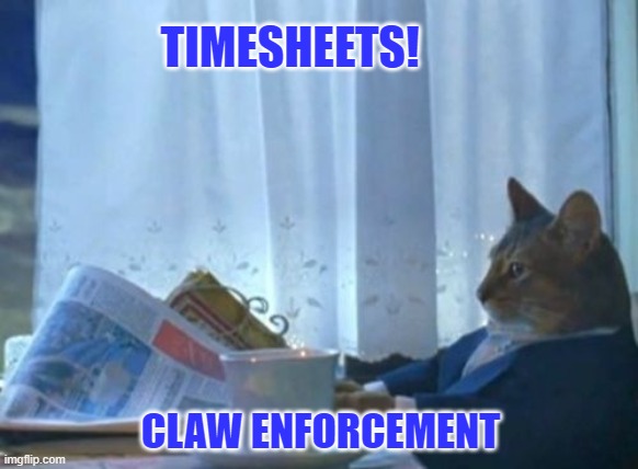 Claw Enforcement Timesheet Reminder | TIMESHEETS! CLAW ENFORCEMENT | image tagged in memes,claw enforcement timesheet reminder,timesheet reminder,timesheet meme,funny,cat | made w/ Imgflip meme maker