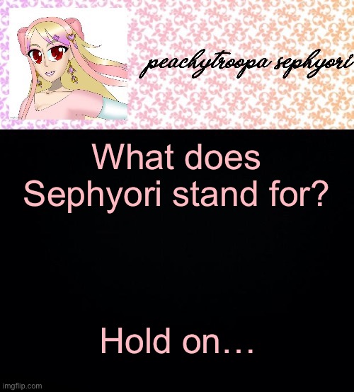 Sephyori | What does Sephyori stand for? Hold on… | image tagged in sephyori | made w/ Imgflip meme maker