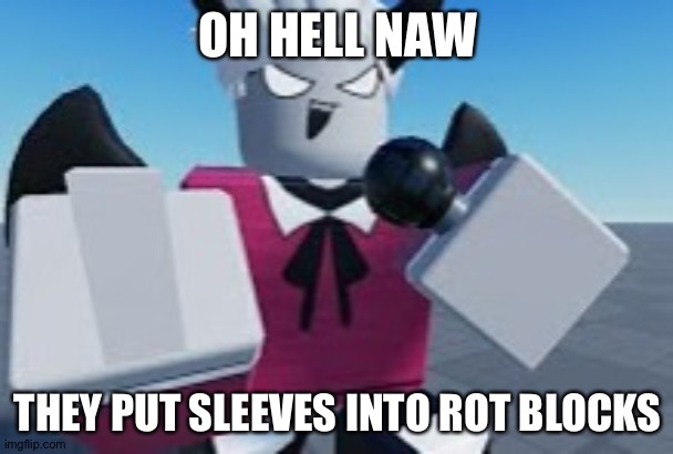 OH HELL NAW; THEY PUT SLEEVES INTO ROT BLOCKS | made w/ Imgflip meme maker