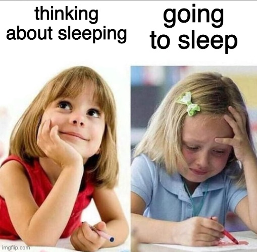 Thinking about / Actually doing it | going to sleep; thinking about sleeping | image tagged in thinking about / actually doing it | made w/ Imgflip meme maker