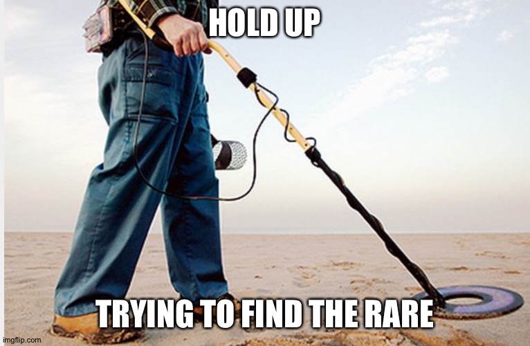 Metal detector | HOLD UP TRYING TO FIND THE RARE | image tagged in metal detector | made w/ Imgflip meme maker