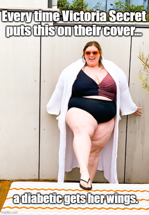 Victoria's Secret's new models | Every time Victoria Secret puts this on their cover... a diabetic gets her wings. | image tagged in victoria secret's new model | made w/ Imgflip meme maker