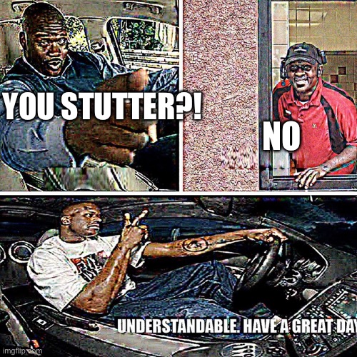 Understandable, have a great day | YOU STUTTER?! NO | image tagged in understandable have a great day | made w/ Imgflip meme maker