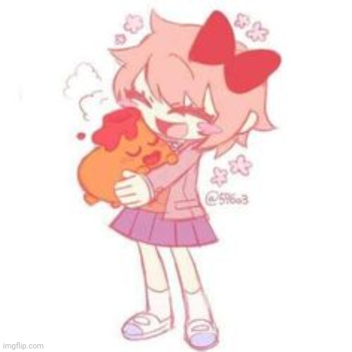 Two smol ones share a Huggo | made w/ Imgflip meme maker