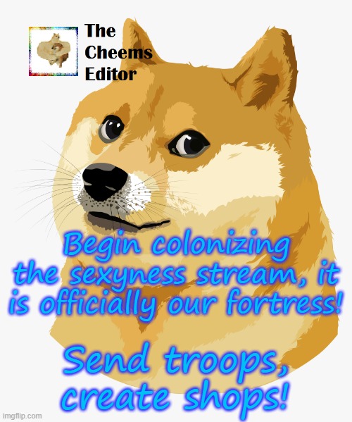 https://imgflip.com/m/sexyness | Begin colonizing the sexyness stream, it is officially our fortress! Send troops, create shops! | image tagged in thecheemseditor announcement template | made w/ Imgflip meme maker