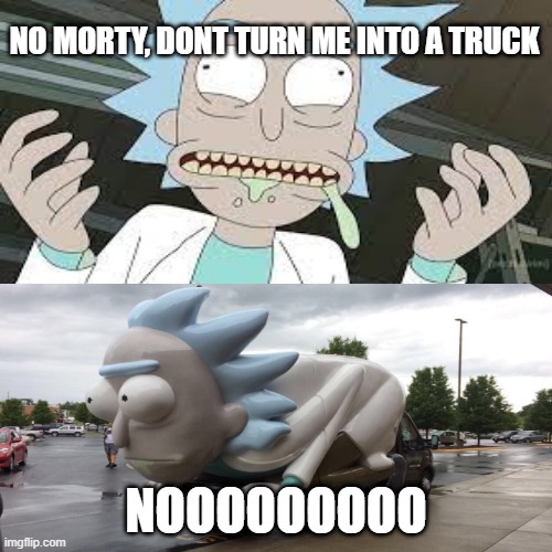 Rick turns into a truck | NO MORTY, DONT TURN ME INTO A TRUCK; NOOOOOOOOO | image tagged in rick and morty,memes | made w/ Imgflip meme maker