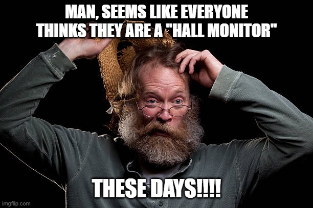 Hall Monitors | MAN, SEEMS LIKE EVERYONE THINKS THEY ARE A "HALL MONITOR"; THESE DAYS!!!! | image tagged in nwo,leftist terrorism,big brother | made w/ Imgflip meme maker