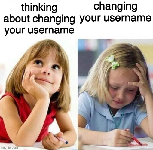 Thinking about / Actually doing it | thinking about changing your username changing your username | image tagged in thinking about / actually doing it | made w/ Imgflip meme maker