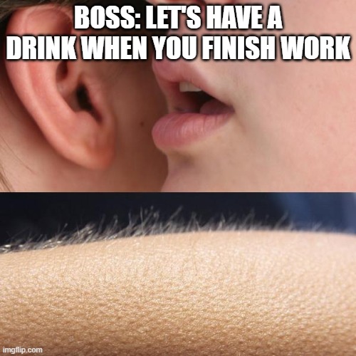 Whisper and Goosebumps | BOSS: LET'S HAVE A DRINK WHEN YOU FINISH WORK | image tagged in whisper and goosebumps | made w/ Imgflip meme maker