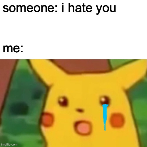 When Someone Says I Hate You | someone: i hate you; me: | image tagged in memes,surprised pikachu,pokemon | made w/ Imgflip meme maker