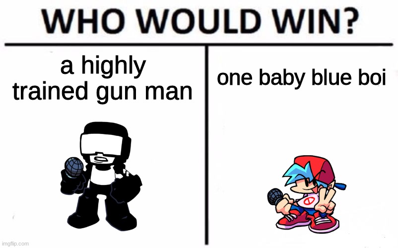 idk what to put here | a highly trained gun man; one baby blue boi | image tagged in memes,who would win | made w/ Imgflip meme maker