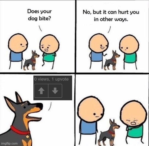 Views: 0; Upvotes:1 | image tagged in dog hurt comic,why must you hurt me in this way | made w/ Imgflip meme maker