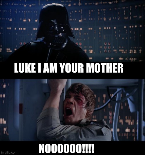 Star wars but  there is a twist | LUKE I AM YOUR MOTHER; NOOOOOO!!!! | image tagged in memes,star wars no | made w/ Imgflip meme maker