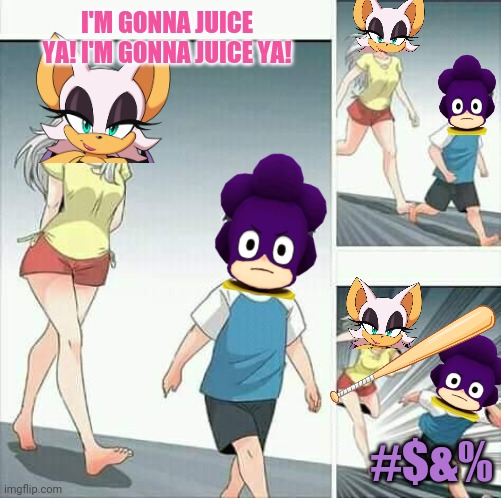 Rouge.exe clubs Mineta! | I'M GONNA JUICE YA! I'M GONNA JUICE YA! #$&% | image tagged in anime boy running,mineta,mha,rougeexe,sonic the hedgehog | made w/ Imgflip meme maker