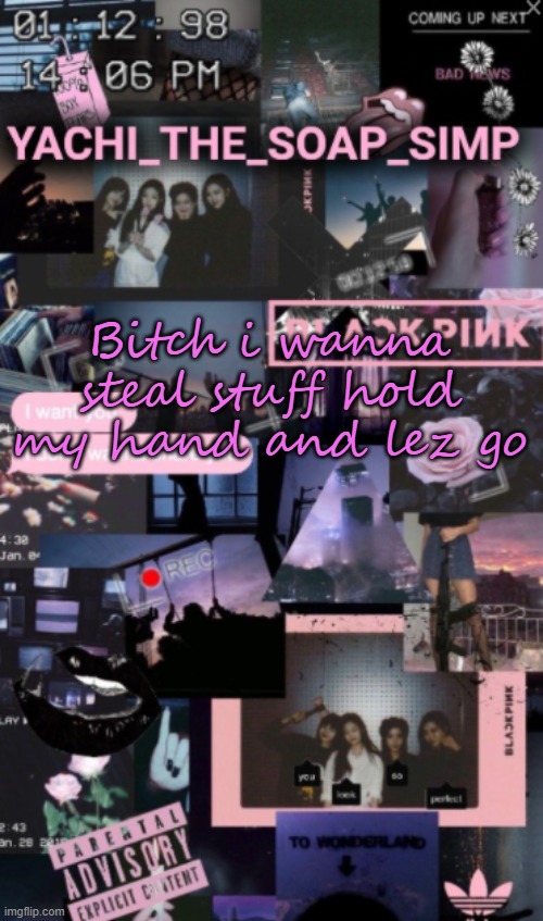 Yachis blackpink temp | Bitch i wanna steal stuff hold my hand and lez go | image tagged in yachis blackpink temp | made w/ Imgflip meme maker