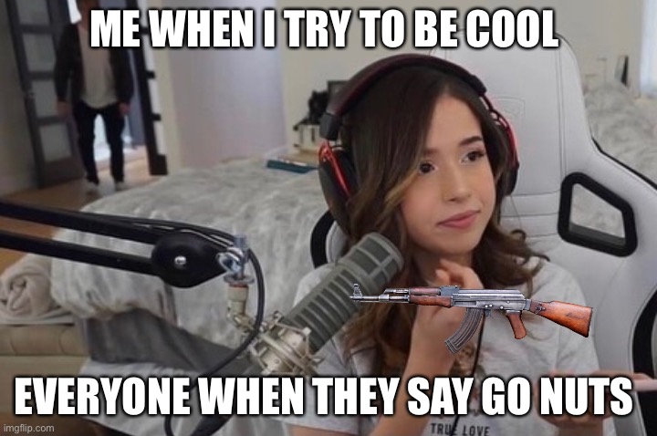 Carson Pokimane Format | ME WHEN I TRY TO BE COOL; EVERYONE WHEN THEY SAY GO NUTS | image tagged in carson pokimane format | made w/ Imgflip meme maker