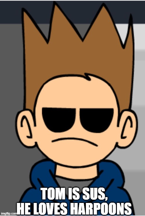 Eddsworld meme | TOM IS SUS, HE LOVES HARPOONS | image tagged in eddsworld meme | made w/ Imgflip meme maker