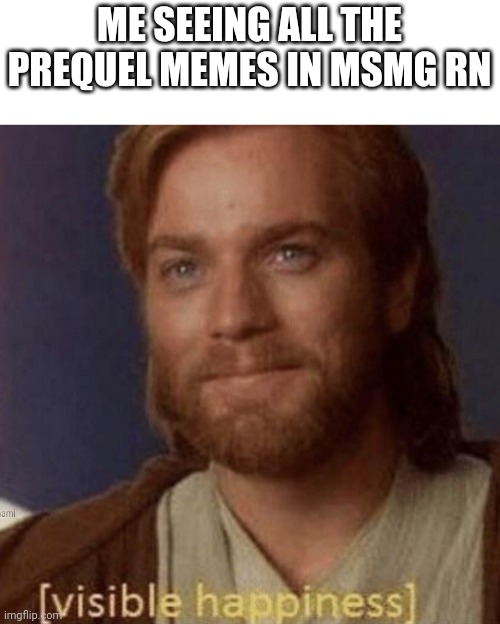 Visible happiness | ME SEEING ALL THE PREQUEL MEMES IN MSMG RN | image tagged in visible happiness | made w/ Imgflip meme maker
