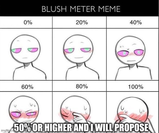 PLS | 50% OR HIGHER AND I WILL PROPOSE | image tagged in blush 2 | made w/ Imgflip meme maker