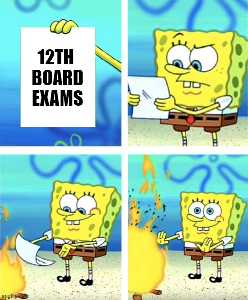 Spongebob Burning Paper | 12TH 
BOARD
EXAMS | image tagged in spongebob burning paper | made w/ Imgflip meme maker