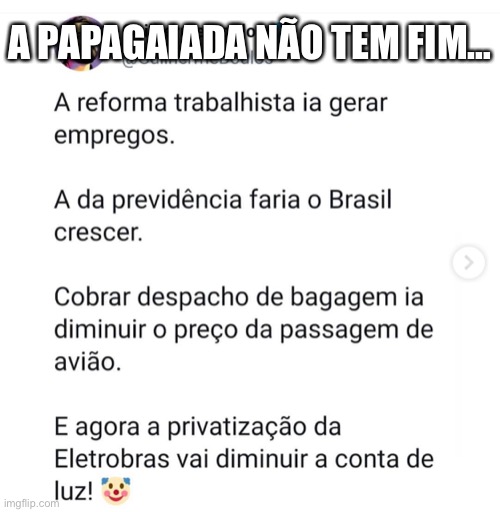 Privatizacao | A PAPAGAIADA NÃO TEM FIM… | image tagged in privatizar,milicia,bolsonaro,direita,neo-liberal | made w/ Imgflip meme maker