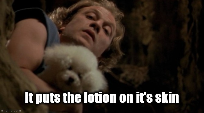 Silence of the lambs lotion | It puts the lotion on it's skin | image tagged in silence of the lambs lotion | made w/ Imgflip meme maker