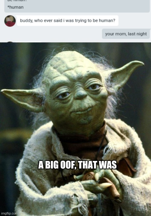 *Mini explosion* |  A BIG OOF, THAT WAS | image tagged in memes,star wars yoda | made w/ Imgflip meme maker