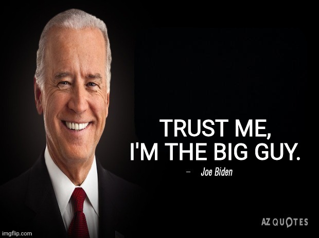 joe biden quote | TRUST ME, I'M THE BIG GUY. | image tagged in joe biden quote | made w/ Imgflip meme maker