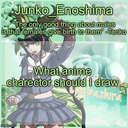 Junko's Tenko temp | What anime charector should I draw | image tagged in junko's tenko temp | made w/ Imgflip meme maker