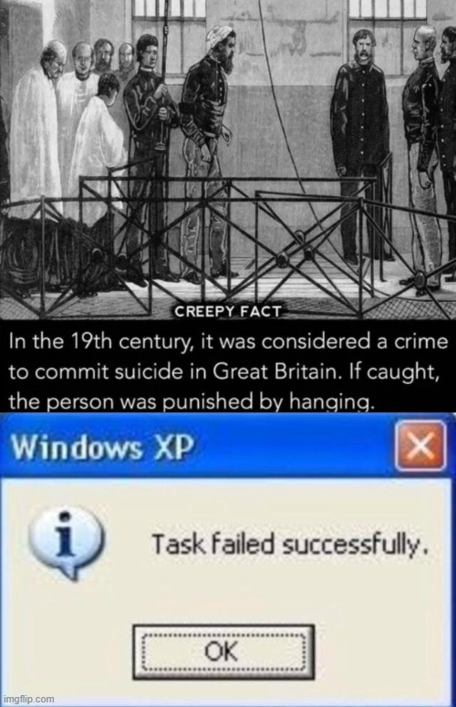 Hang in there | image tagged in task failed successfully,memes,funny,suicide,crime,fail | made w/ Imgflip meme maker
