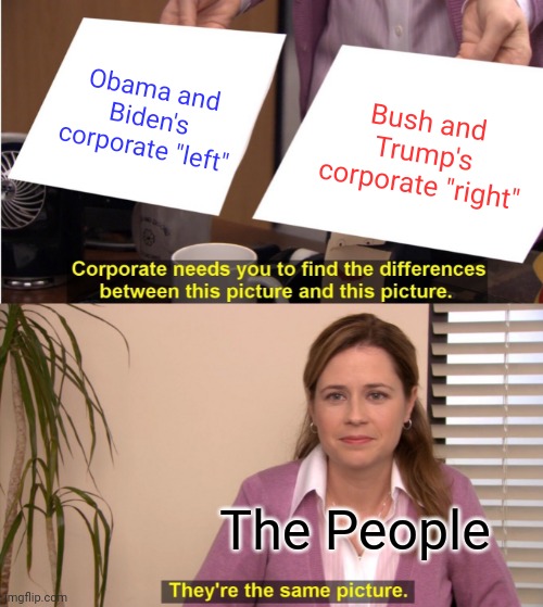 They're The Same Picture Meme | Obama and Biden's corporate "left"; Bush and Trump's corporate "right"; The People | image tagged in memes,they're the same picture | made w/ Imgflip meme maker