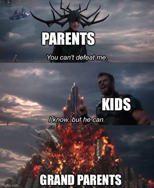 I mean if I post this on YouTube it will be copyright | PARENTS; KIDS; GRAND PARENTS | image tagged in you can't defeat me | made w/ Imgflip meme maker