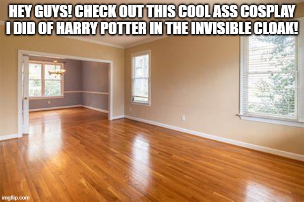 Cool, right? | HEY GUYS! CHECK OUT THIS COOL ASS COSPLAY I DID OF HARRY POTTER IN THE INVISIBLE CLOAK! | made w/ Imgflip meme maker