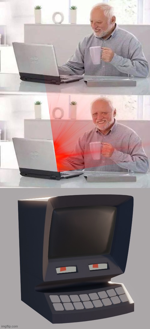 Computer discord template | image tagged in memes,hide the pain harold,broken computer | made w/ Imgflip meme maker