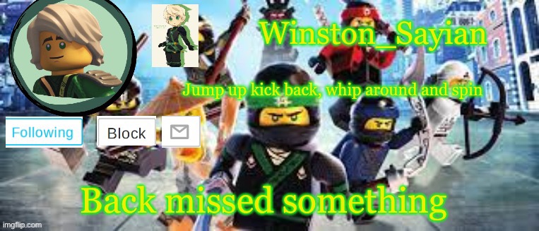 Winston's Ninjago Template | Back missed something | image tagged in winston's ninjago template | made w/ Imgflip meme maker