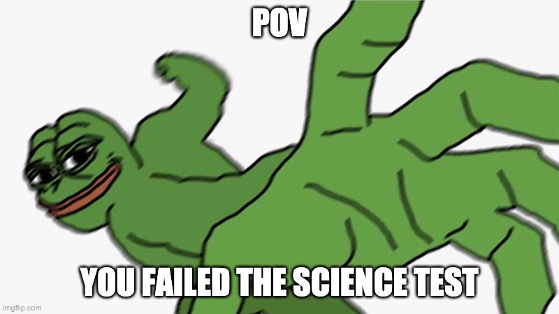 REEEEE | POV; YOU FAILED THE SCIENCE TEST | image tagged in pepe pov | made w/ Imgflip meme maker