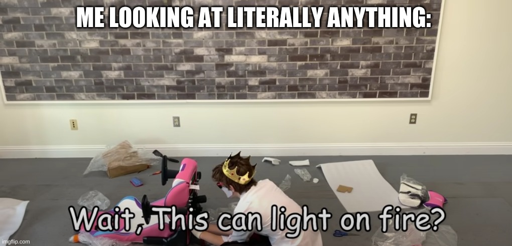 ME LOOKING AT LITERALLY ANYTHING: | image tagged in wait can this light on fire | made w/ Imgflip meme maker