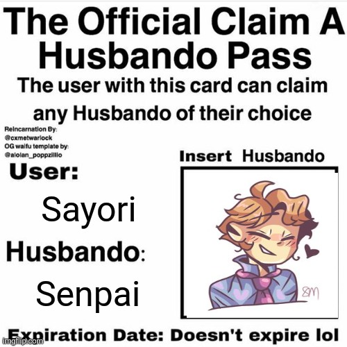 B o r e d | Sayori; Senpai | image tagged in claim a husbando pass | made w/ Imgflip meme maker