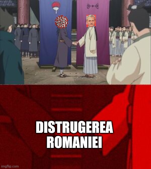 liviu dragnea + covid-19 = BIG LOVE | DISTRUGEREA ROMANIEI | image tagged in anime handshake,covid-19,coronavirus,dragnea,barney will eat all of your delectable biscuits | made w/ Imgflip meme maker
