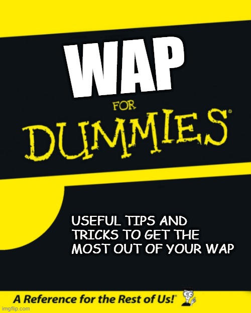 For Dummies | WAP; USEFUL TIPS AND TRICKS TO GET THE MOST OUT OF YOUR WAP | image tagged in for dummies | made w/ Imgflip meme maker