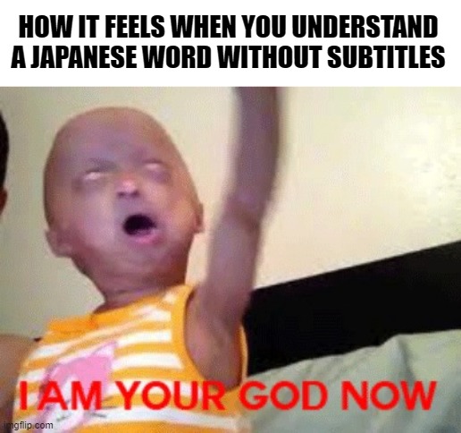 I AM A GOD! | HOW IT FEELS WHEN YOU UNDERSTAND A JAPANESE WORD WITHOUT SUBTITLES | image tagged in i am your god now,anime,manga,weebs,funny,memes | made w/ Imgflip meme maker