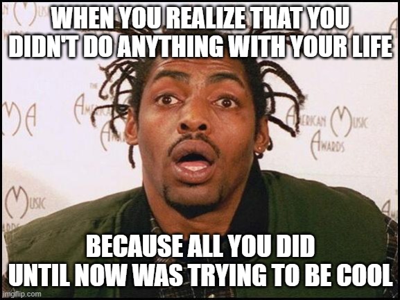 Coolio | WHEN YOU REALIZE THAT YOU DIDN'T DO ANYTHING WITH YOUR LIFE; BECAUSE ALL YOU DID UNTIL NOW WAS TRYING TO BE COOL | image tagged in coolio | made w/ Imgflip meme maker