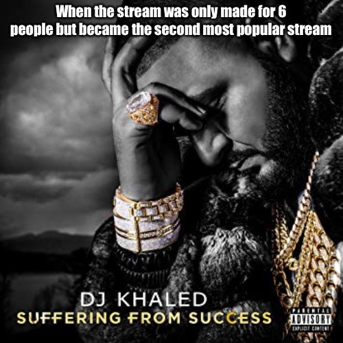 dj khaled suffering from success meme | When the stream was only made for 6 people but became the second most popular stream | image tagged in dj khaled suffering from success meme,truth | made w/ Imgflip meme maker