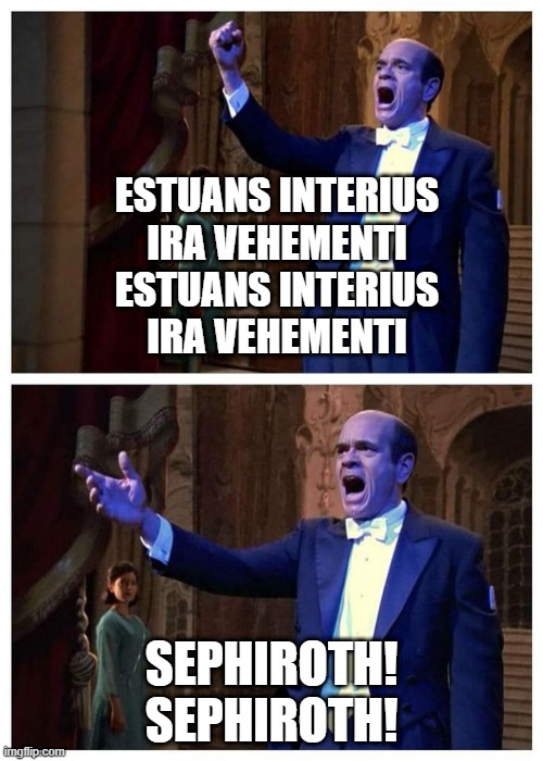 Voyager Doctor Singing | ESTUANS INTERIUS
IRA VEHEMENTI

ESTUANS INTERIUS
IRA VEHEMENTI; SEPHIROTH!
SEPHIROTH! | image tagged in voyager doctor singing | made w/ Imgflip meme maker